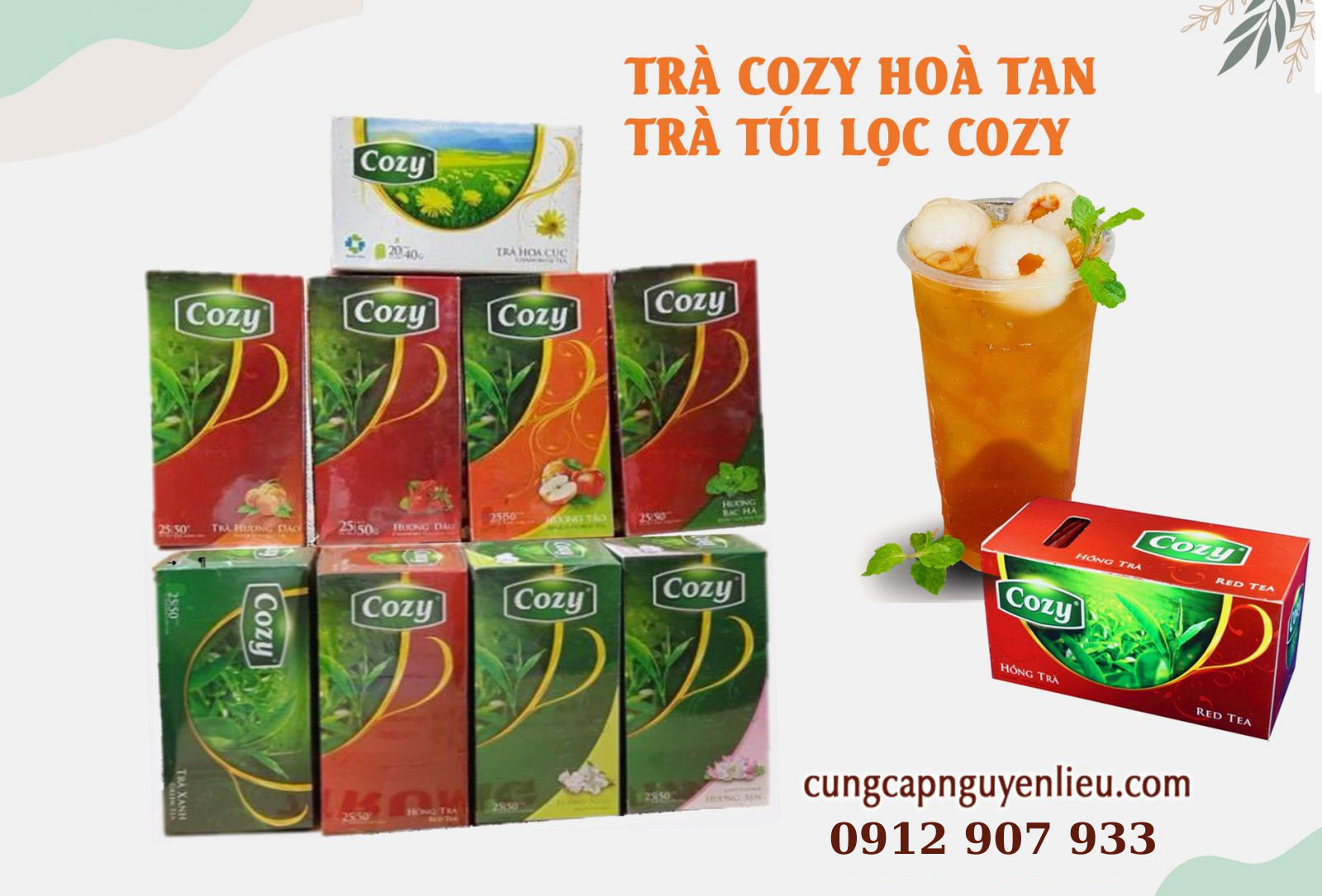 trà túi lọc cozy hòa tan - nguyên liệu trà sữa pha chế